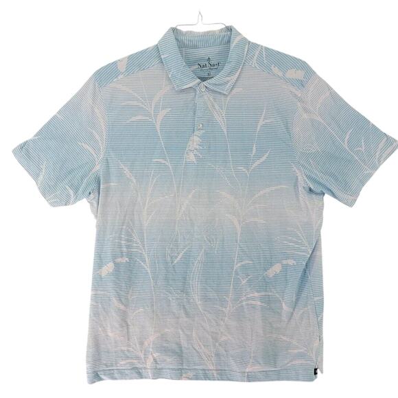 Nat Nast Men’s Polo Shirt M Blue White Tropical Print Luxury Originals EUC - Picture 1 of 6